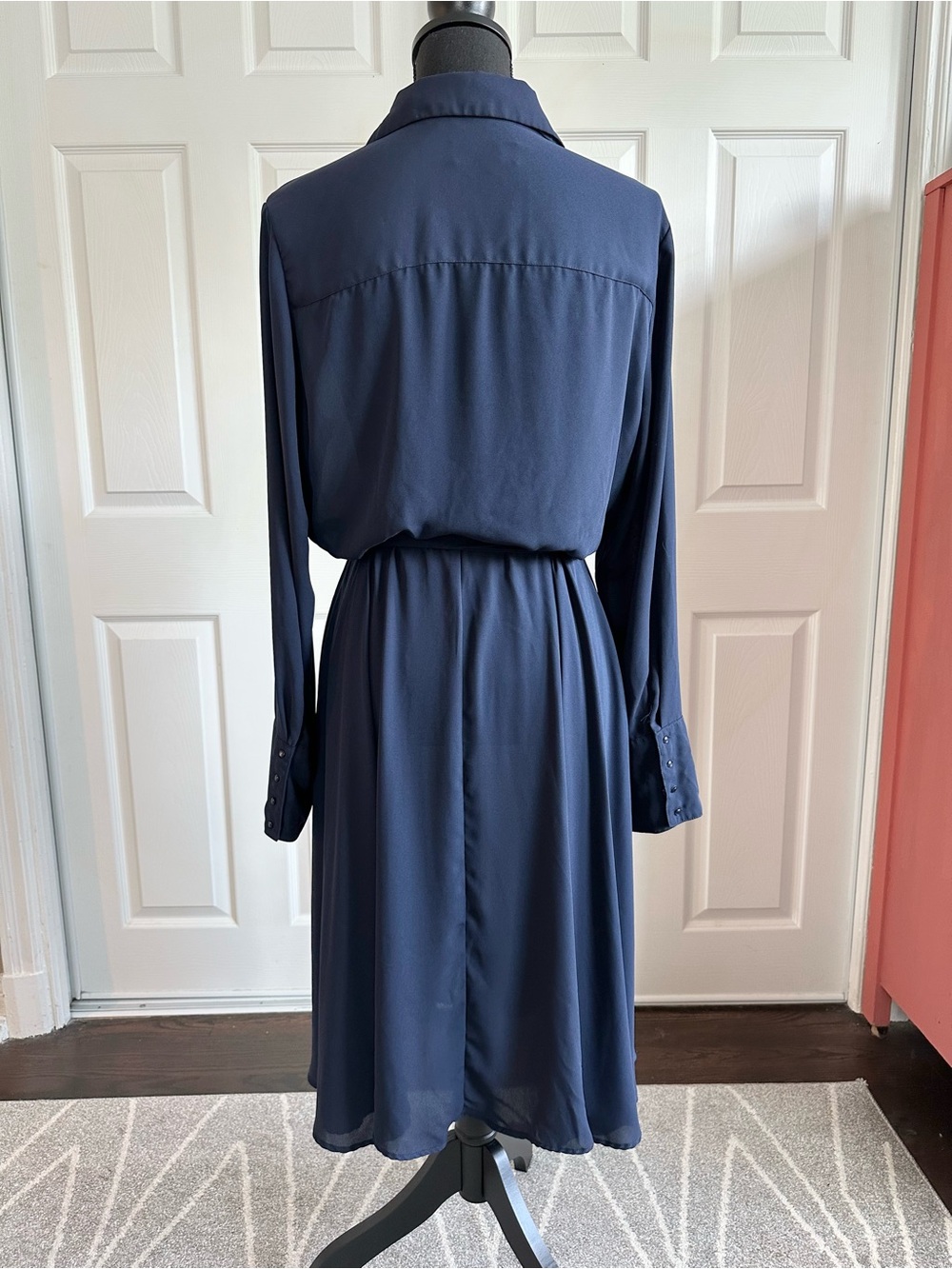 Nanette Lenore Navy Blue Pleated Top Tie Waist Shirt Dress - Picture 3 of 5